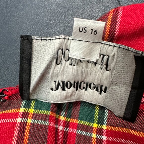 ModCloth Collectif Hi-Low Fit to Flare Red Plaid Sleeveless Dress Size 16 - Picture 8 of 10